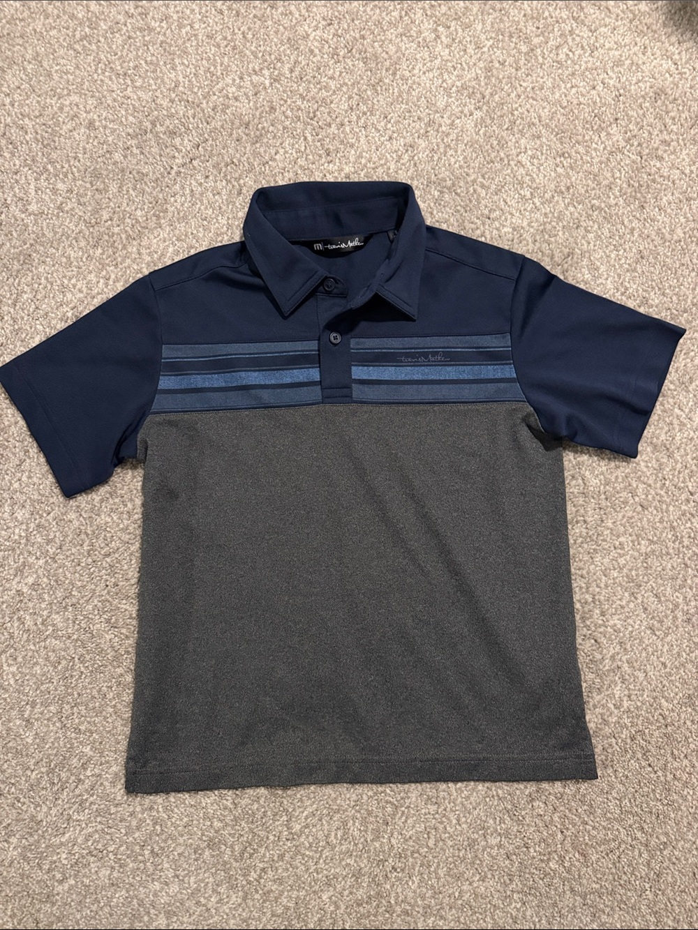 Travis Mathew Navy and Charcoal Boys' Striped Polo